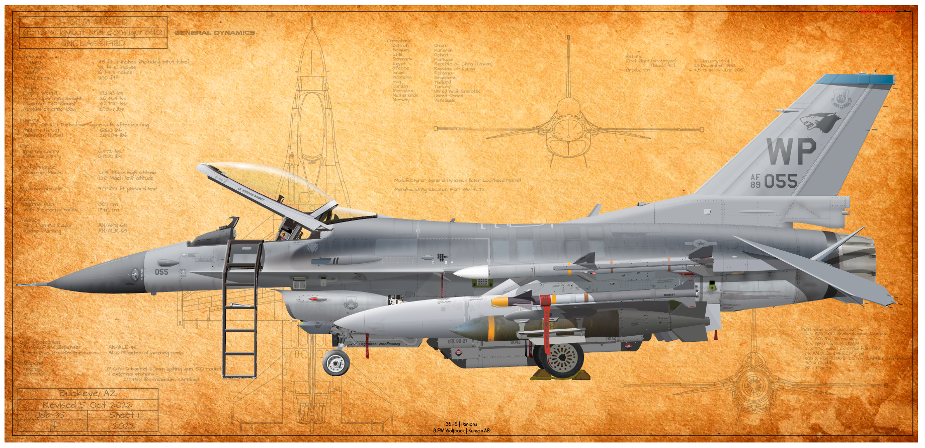 PACAF — F-16 Fighting Falcon Fine Art Aircraft Profile Prints
